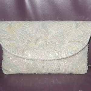 Vintage André Cellini Beaded Clutch Iridescent Fanburst: $55